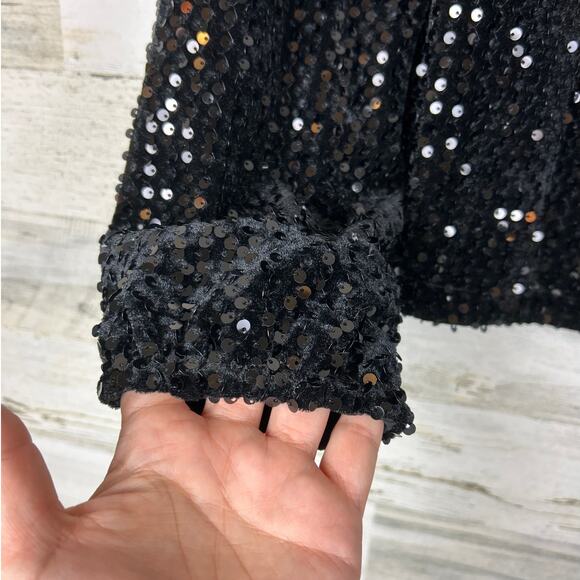 Sanctuary Women’s L All Nighter Black Sequin Mock Neck Zipper Lined Blouse NWT - Picture 8 of 8